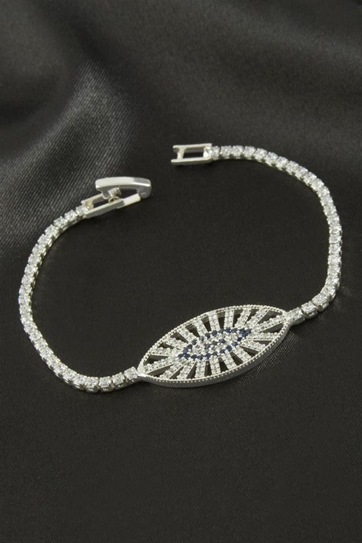 Oval Zirkon Taşlı Çocuk Bileklik 16 cm - Gümüş Rengi