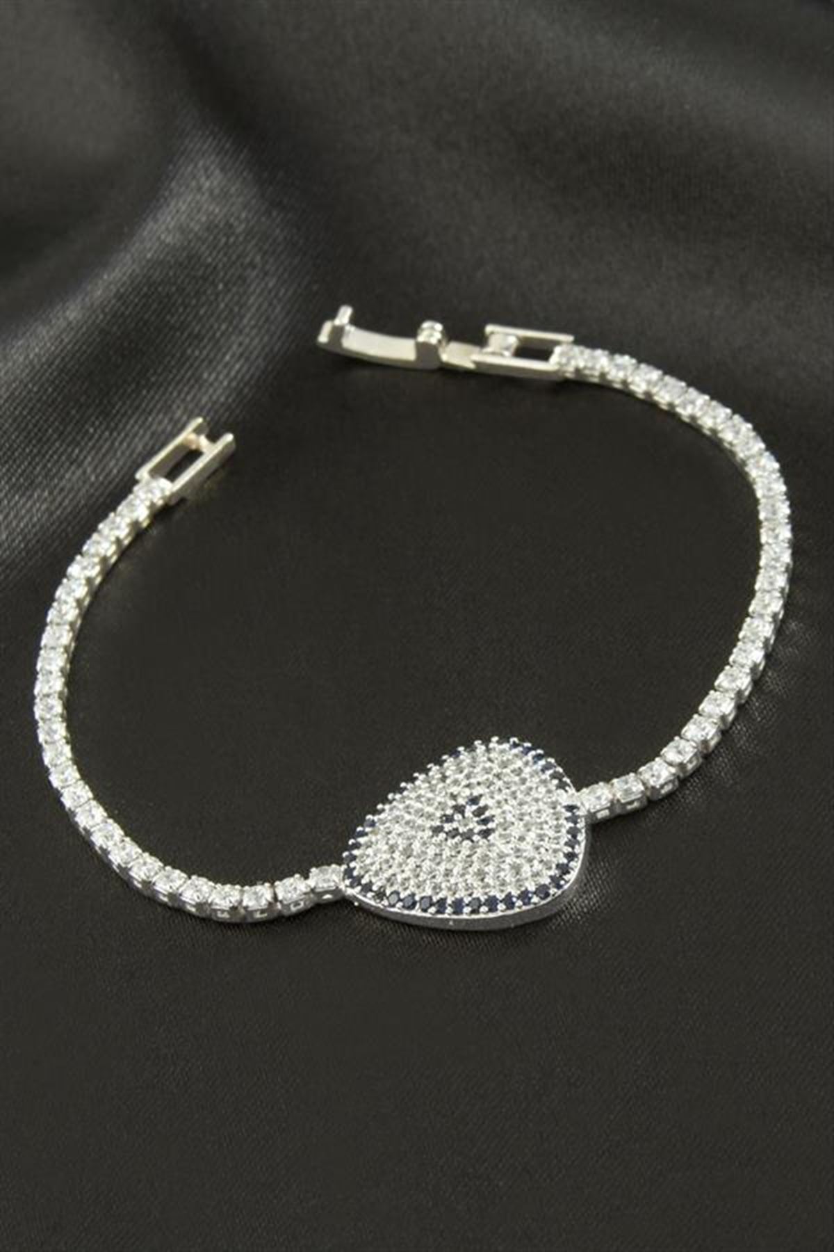 Oval Zirkon Taşlı Çocuk Bileklik 16 cm - Gümüş Rengi