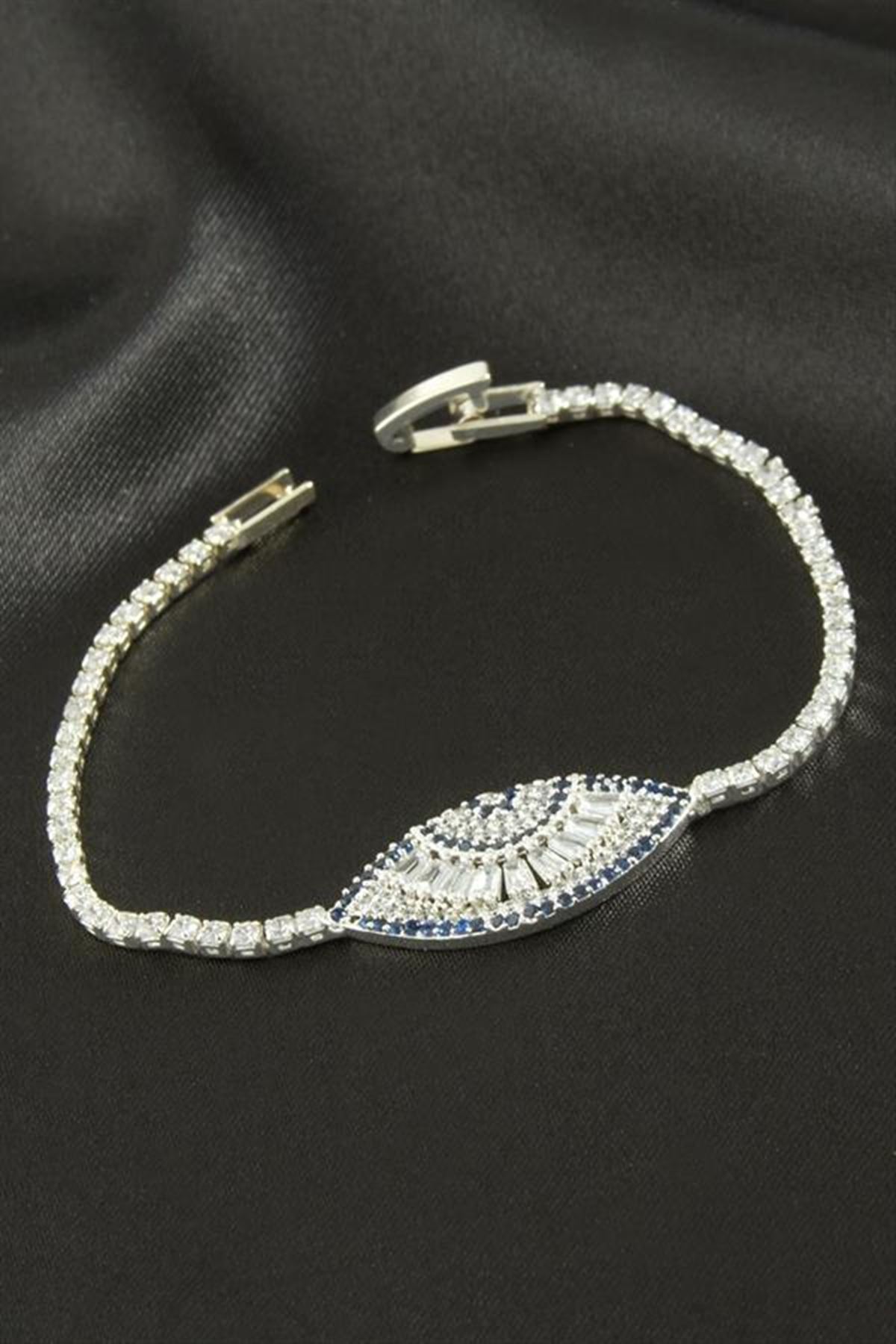Göz Zirkon Taşlı Çocuk Bileklik 16 cm - Gümüş Rengi
