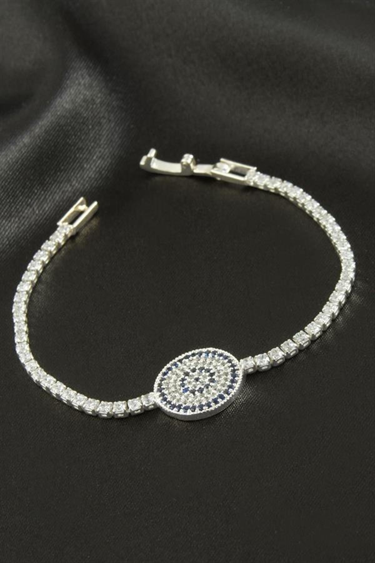Nazar Zirkon Taşlı Çocuk Bileklik 16 cm - Gümüş Rengi