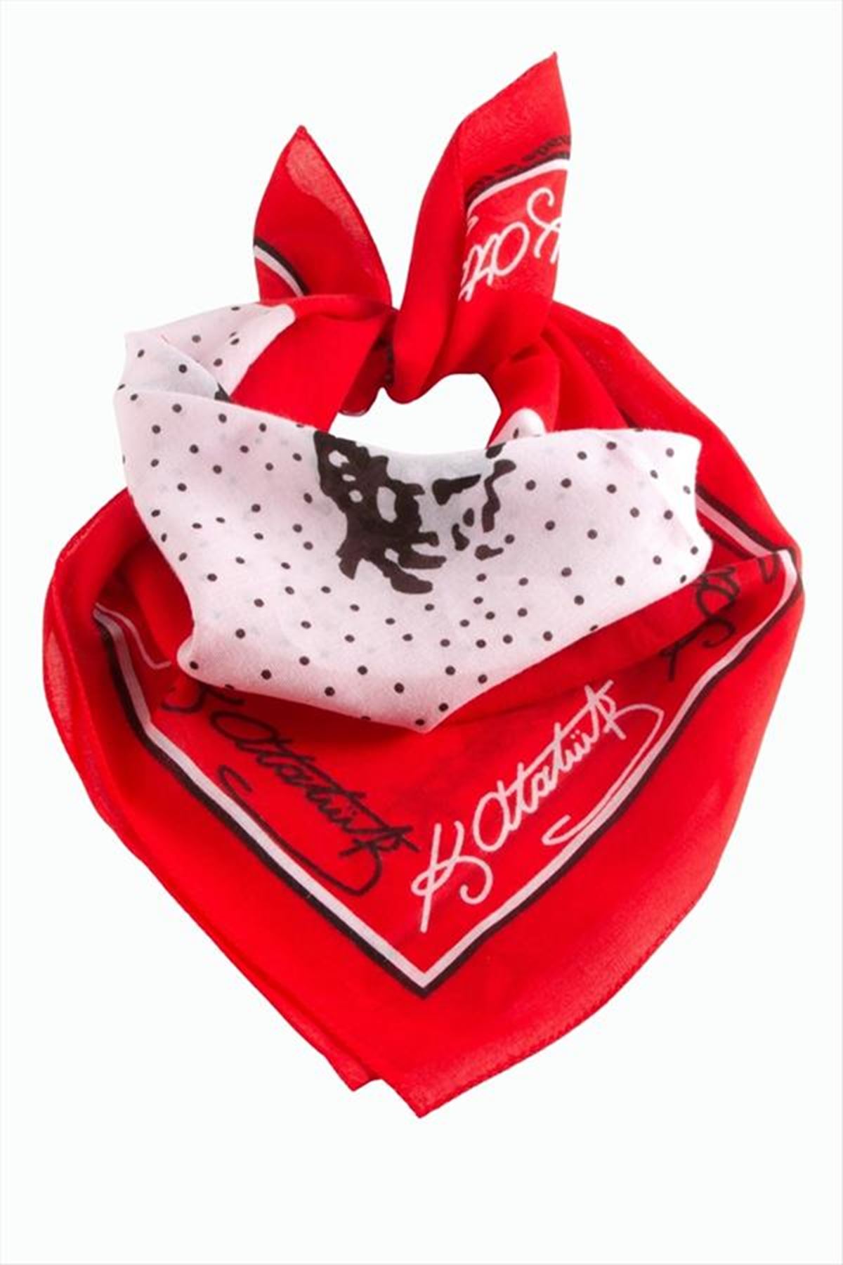 Atatürk İmzalı Desenli Bandana 50*50 - Kırmızı