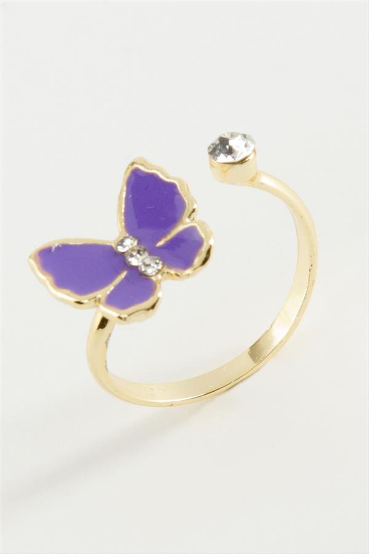 Kelebek Taşlı Mineli Yüzük Küçük - Lila