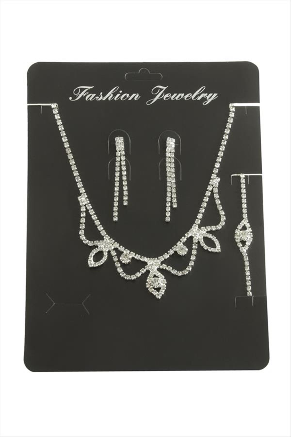 Oval Taşlı Set Kolye - Gümüş Rengi