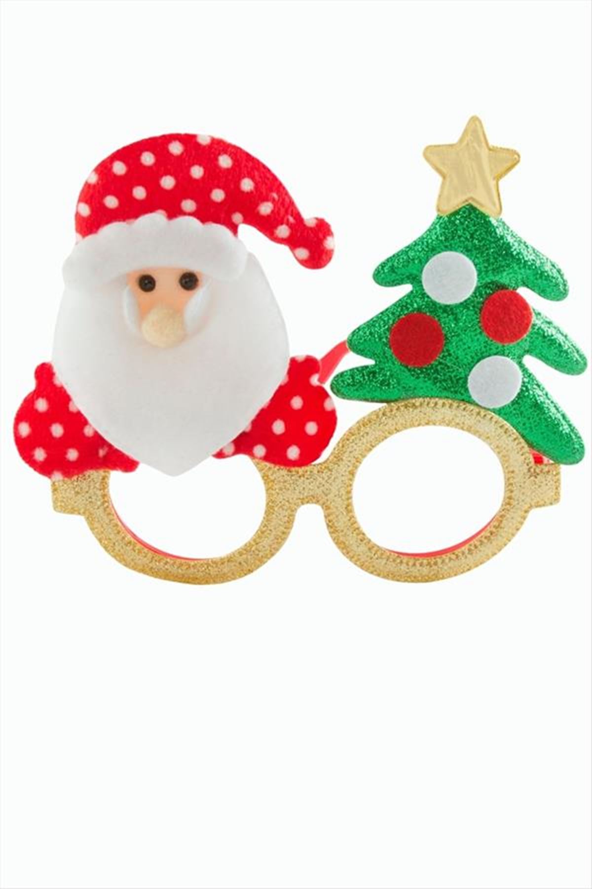 Noel Baba Çam Ağacı Simli Yılbaşı Gözlük - Sarı