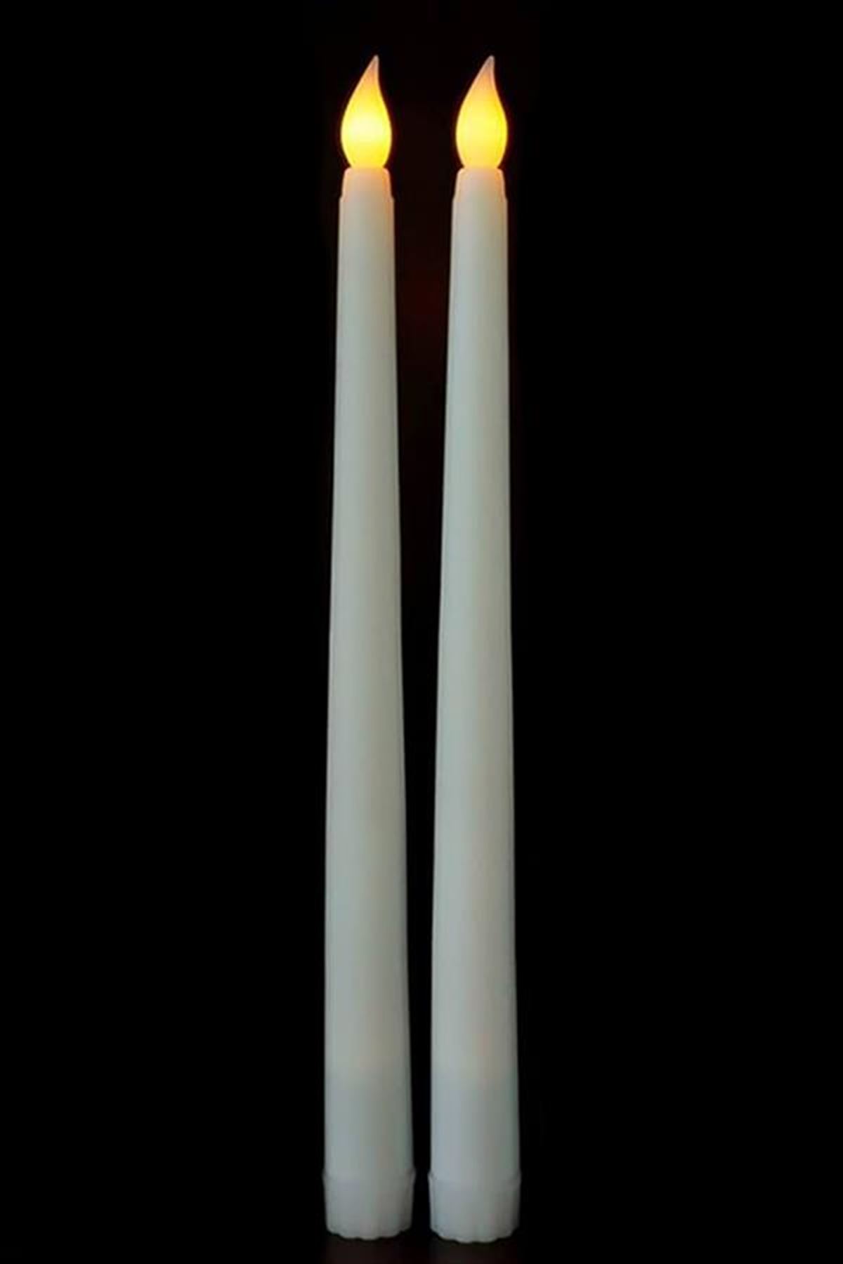 2 Adet Işıklı Şamdan Mum 34 cm - Krem
