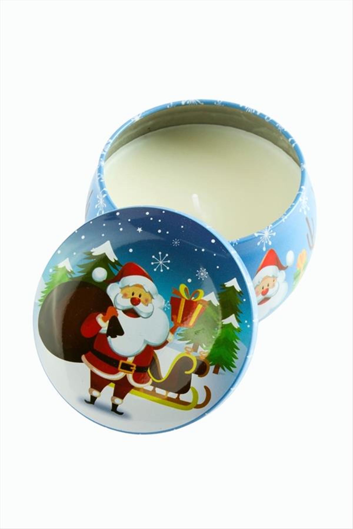 Noel Baba Yılbaşı Kapaklı Mum 8 cm - Mavi