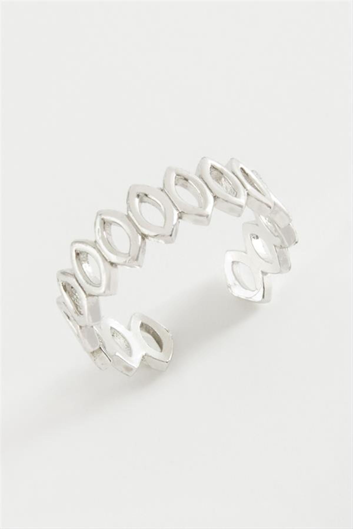 Oval Zincir Desenli Metal Yüzük - Sarı