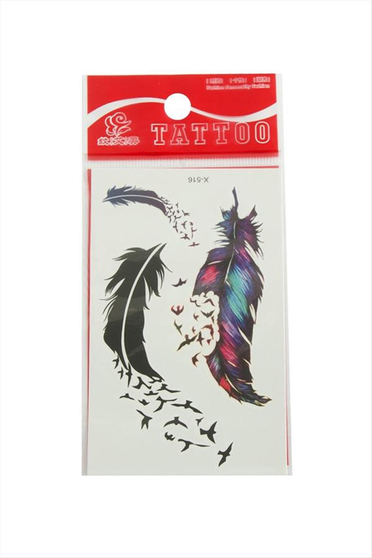 Kuş Tüy Tattoo Dövme Sticker - Beyaz