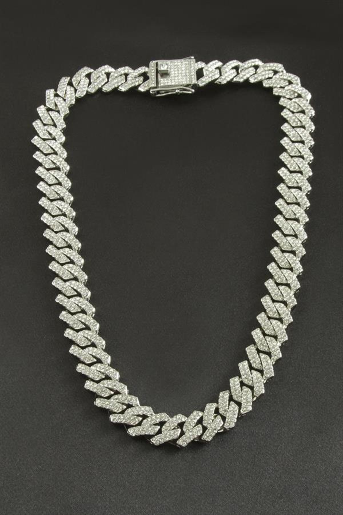 Chain Zikzak Zirkon Taşlı Lüks Çelik Kolye - Sarı