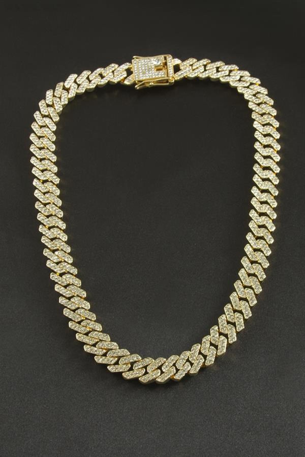 Chain Zikzak Zirkon Taşlı Lüks Çelik Kolye - Sarı