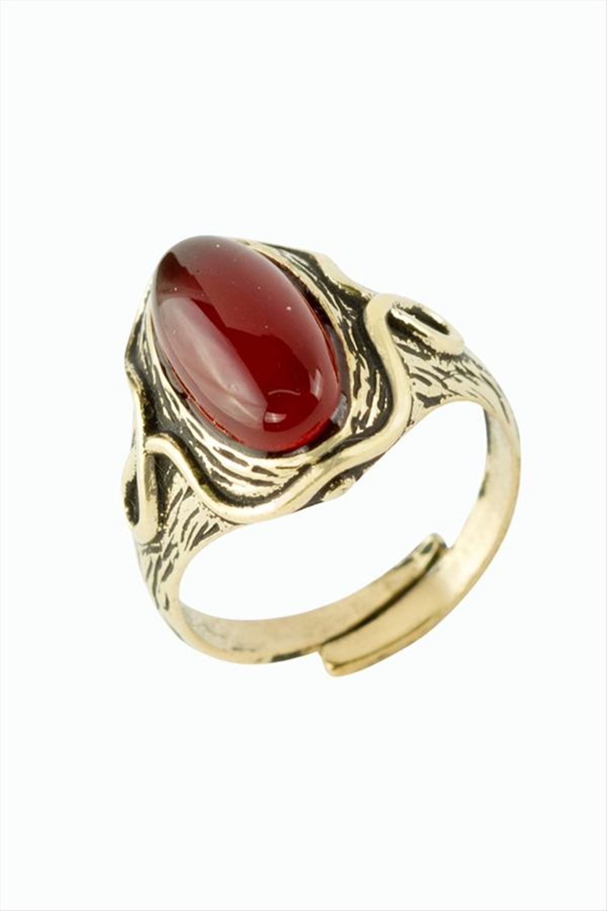 Oval Doğaltaşlı Otantik Yüzük - Akik