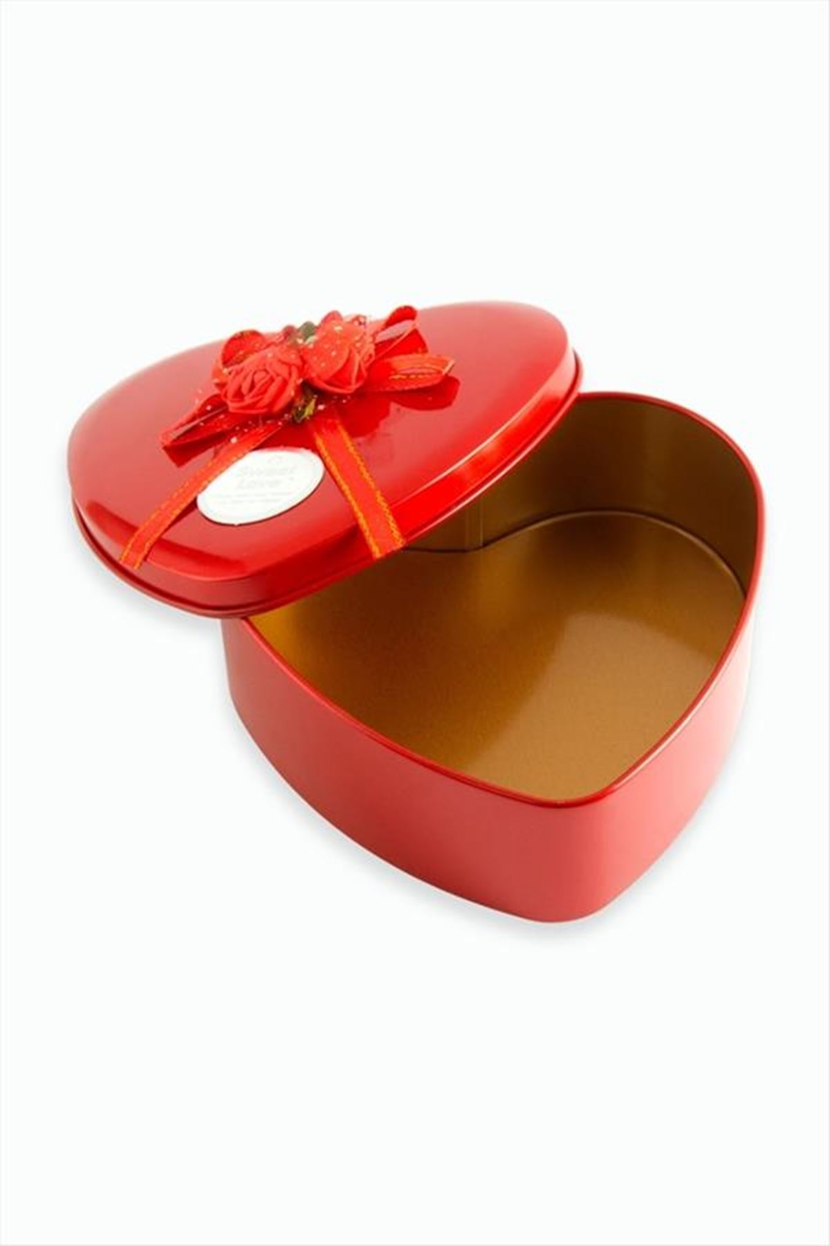 Kalp Boş Kırmızı Metal Kutu 16 cm - Kırmızı