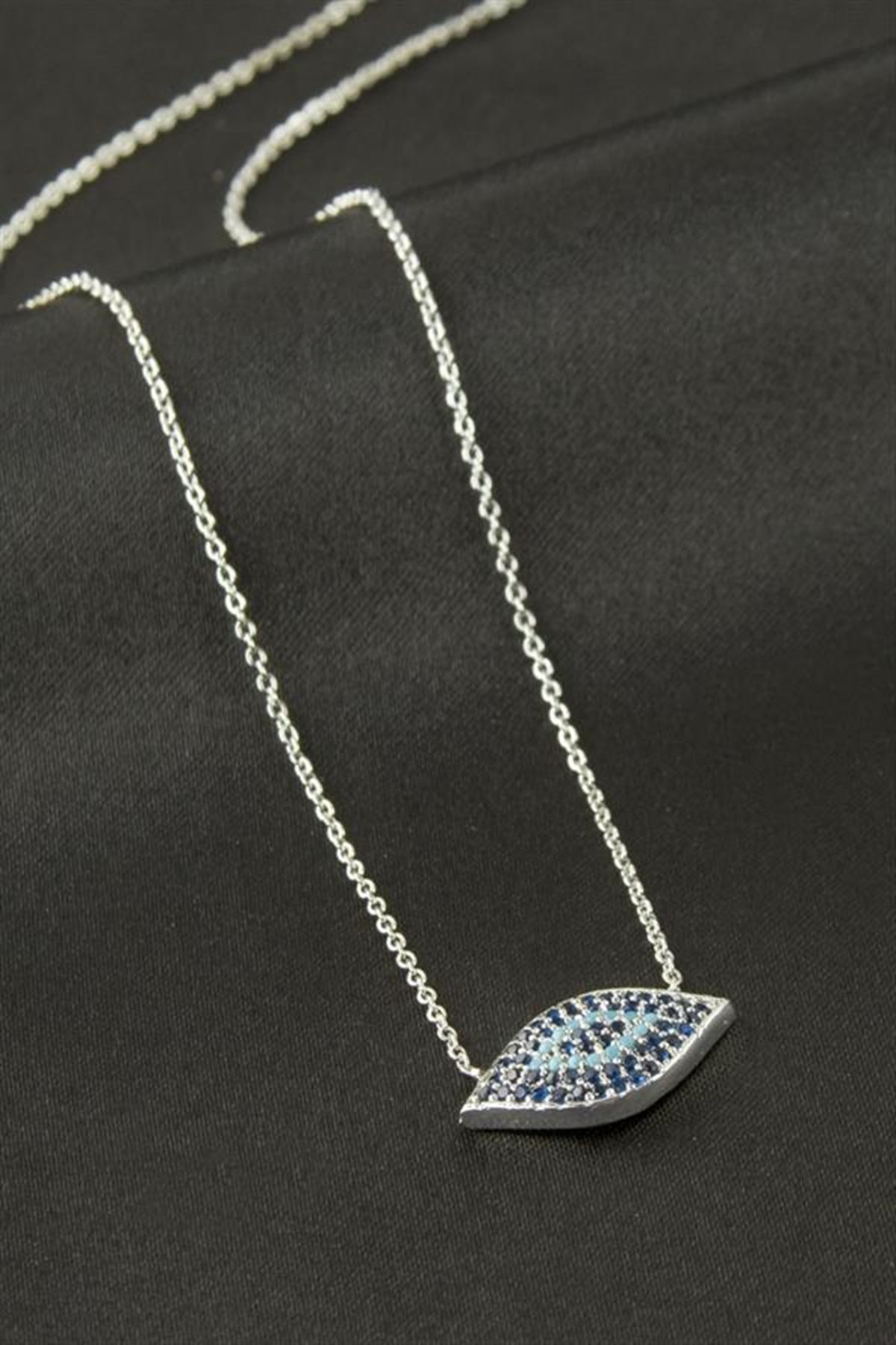 Oval Nazar Zirkon Taşlı Kolye - Sarı