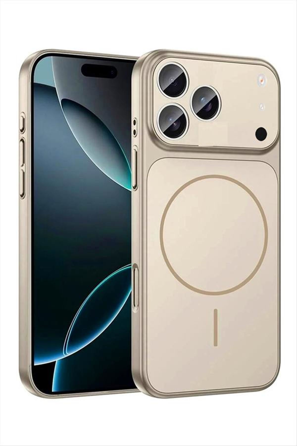 İphone 17 Pro Max Uyumlu Magsaff Kapak Kılıf - Bej