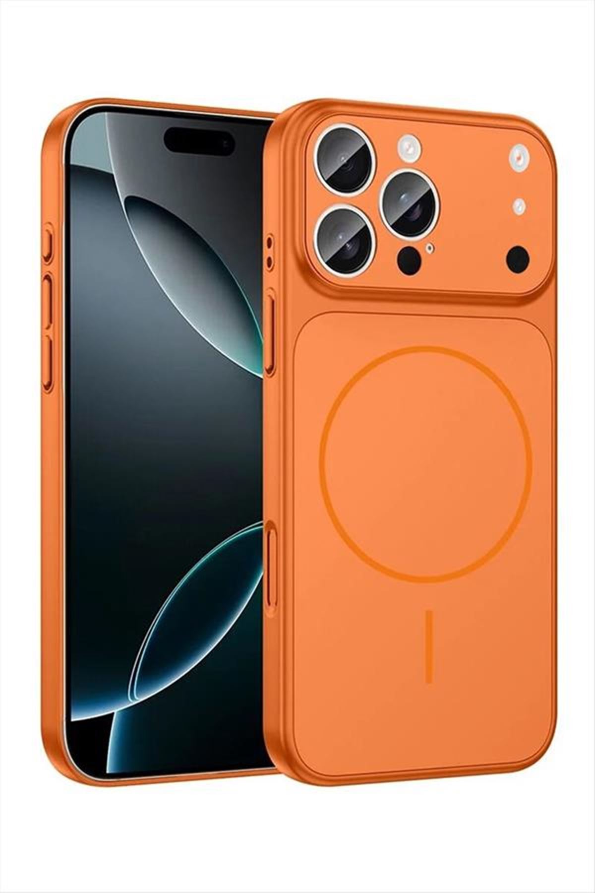 İphone 13 Uyumlu 17 Pro Max Görünümlü Magsaff Kapak Kılıf - Turuncu