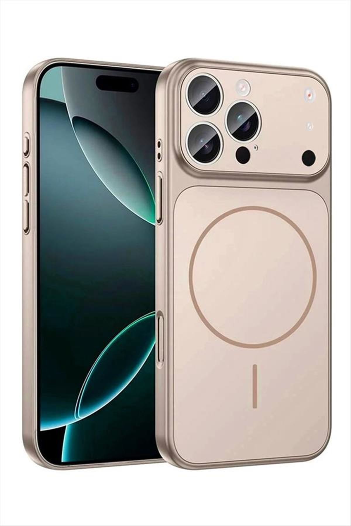 İphone 14 Pro Max Uyumlu 17 Pro Max Görünümlü Magsaff Kapak Kılıf - Vizon