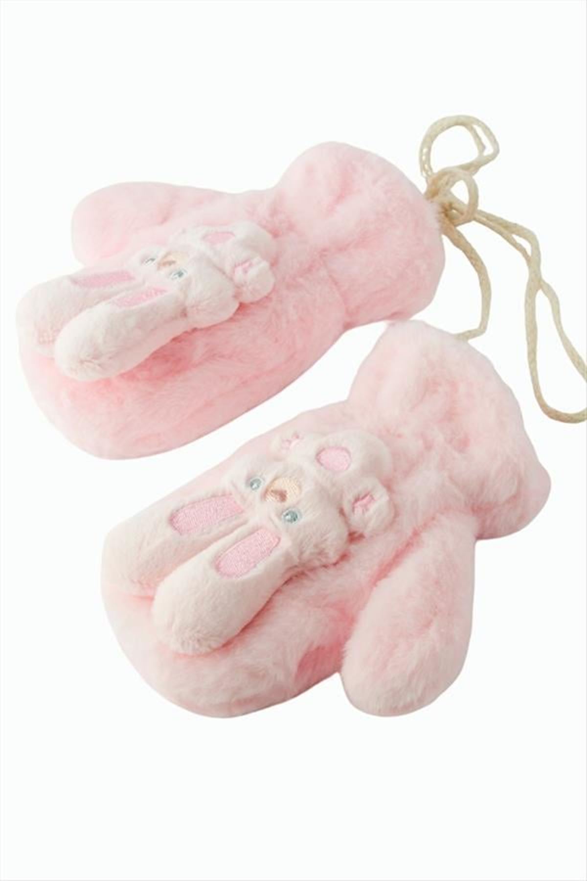 Tavşancık Yünlü İçi Polar Çocuk Eldiven - Açık Pembe