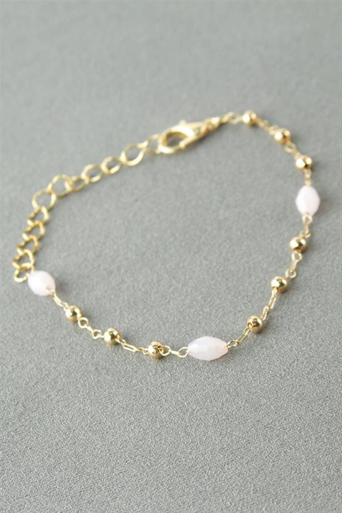 Oval Kristal Taşlı Bileklik - Açık Mavi