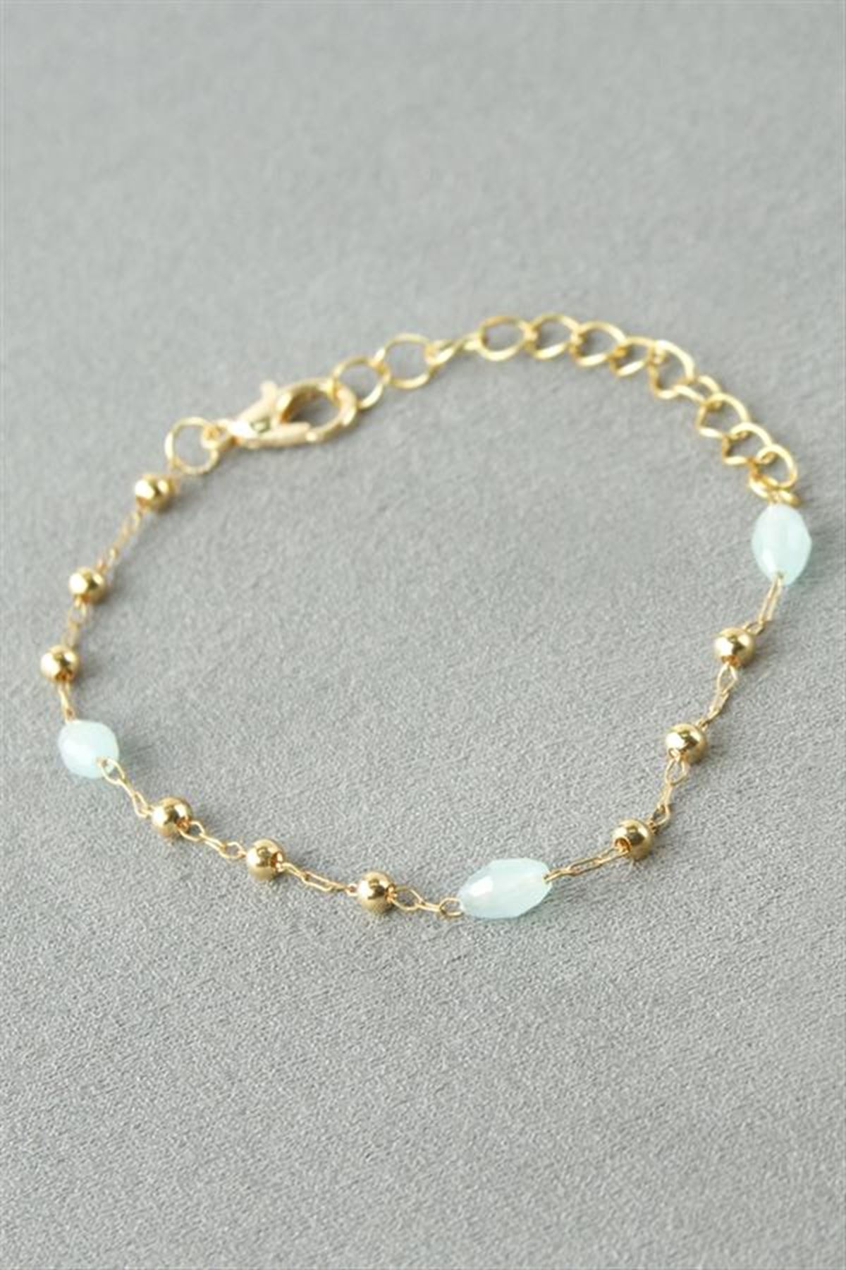 Oval Kristal Taşlı Bileklik - Açık Mavi