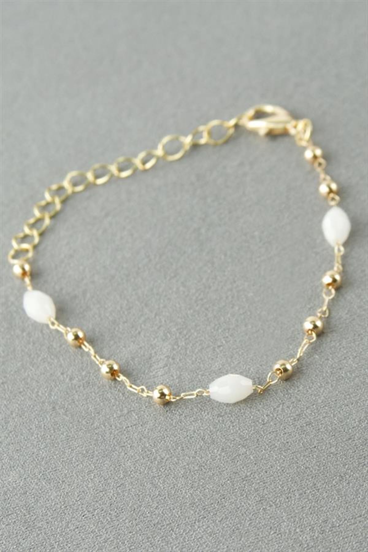 Oval Kristal Taşlı Bileklik - Beyaz