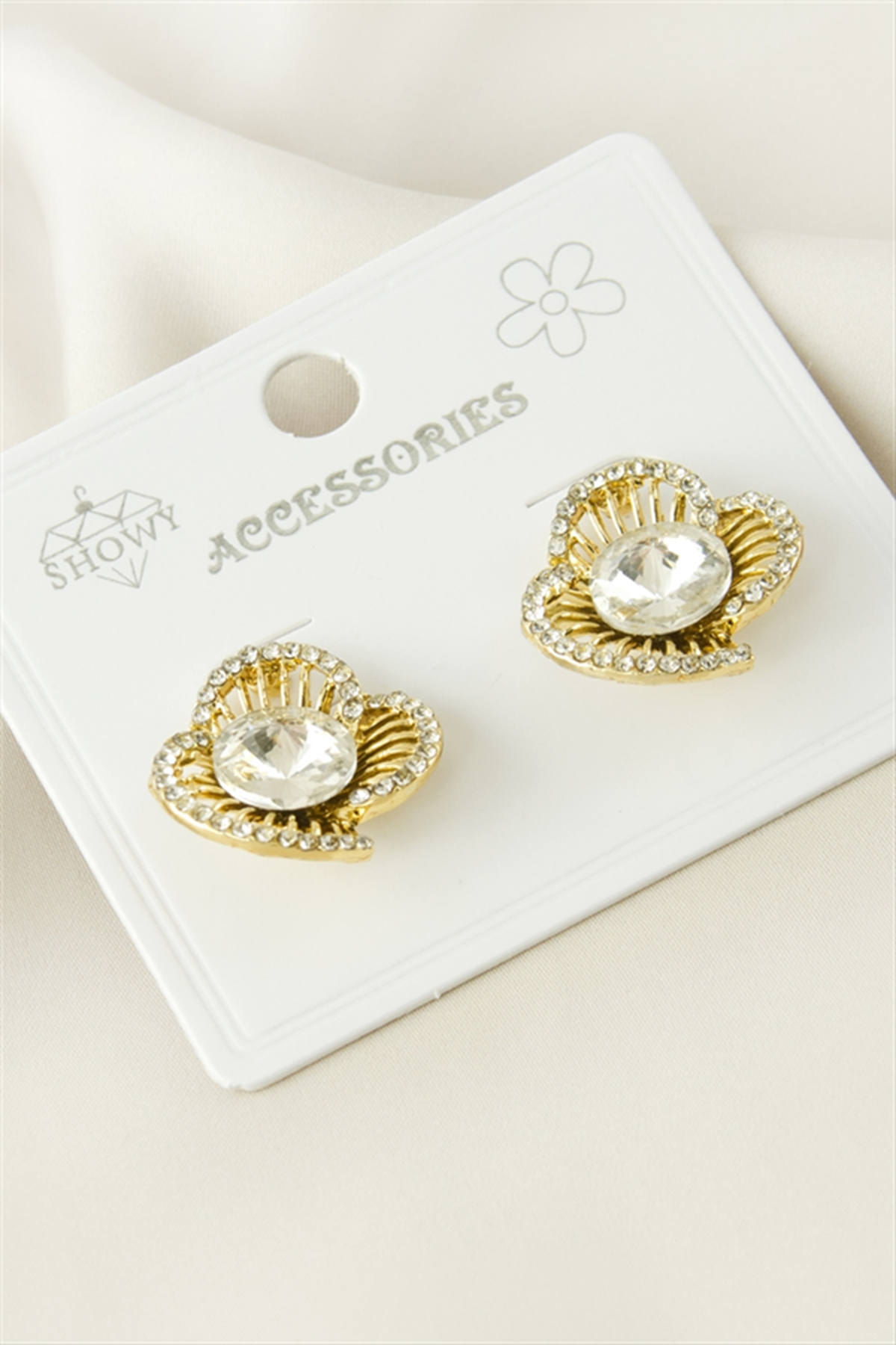 Çiçek Taşlı Küpe - Sarı