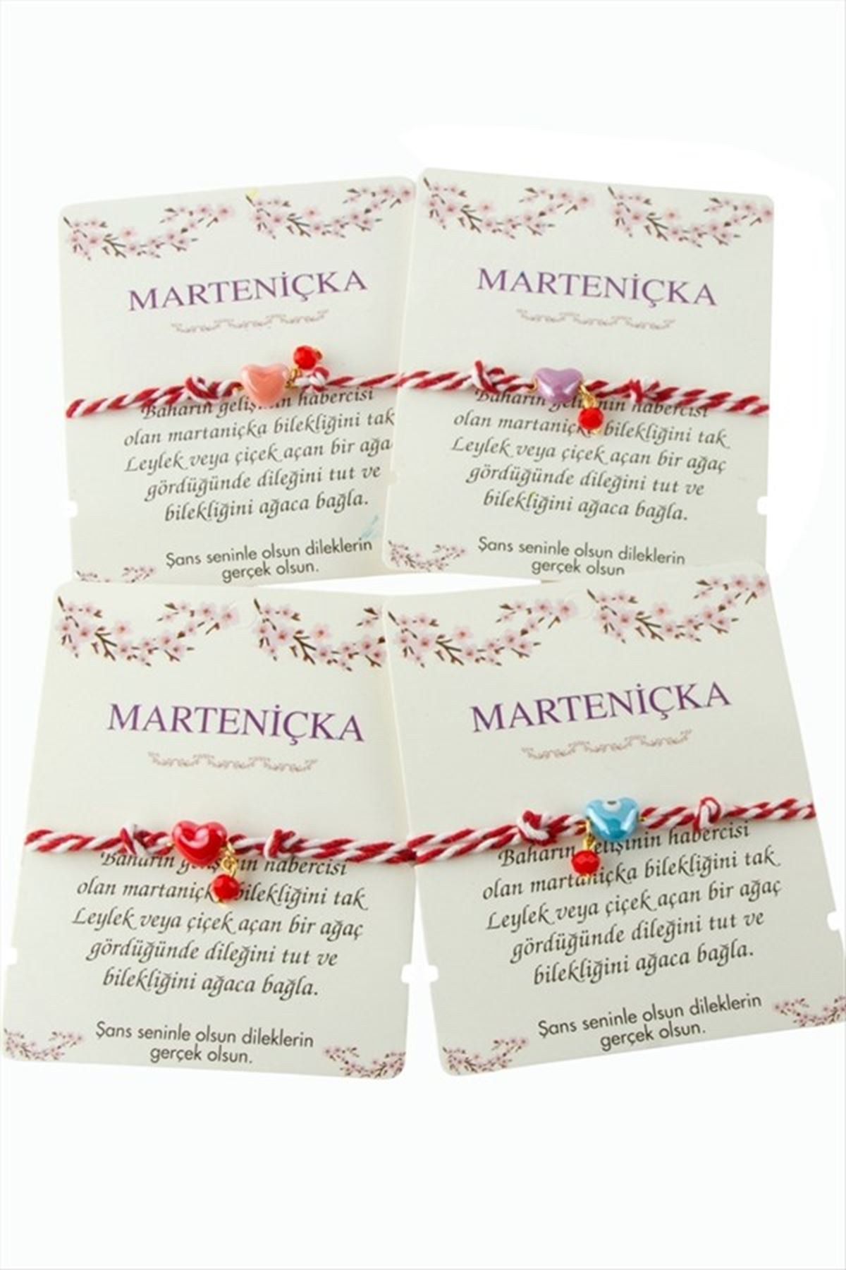 Kalp Cam Boncuk Marteniçka İp Bileklik - Kırmızı