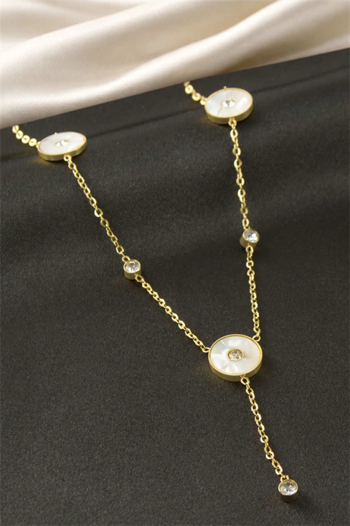 Yuvarlak Sedef Çelik Kolye - Sarı
