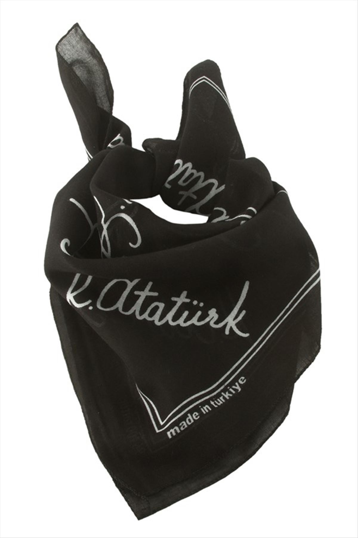 Atatürk İmzalı Desenli Bandana 50*50 - Siyah