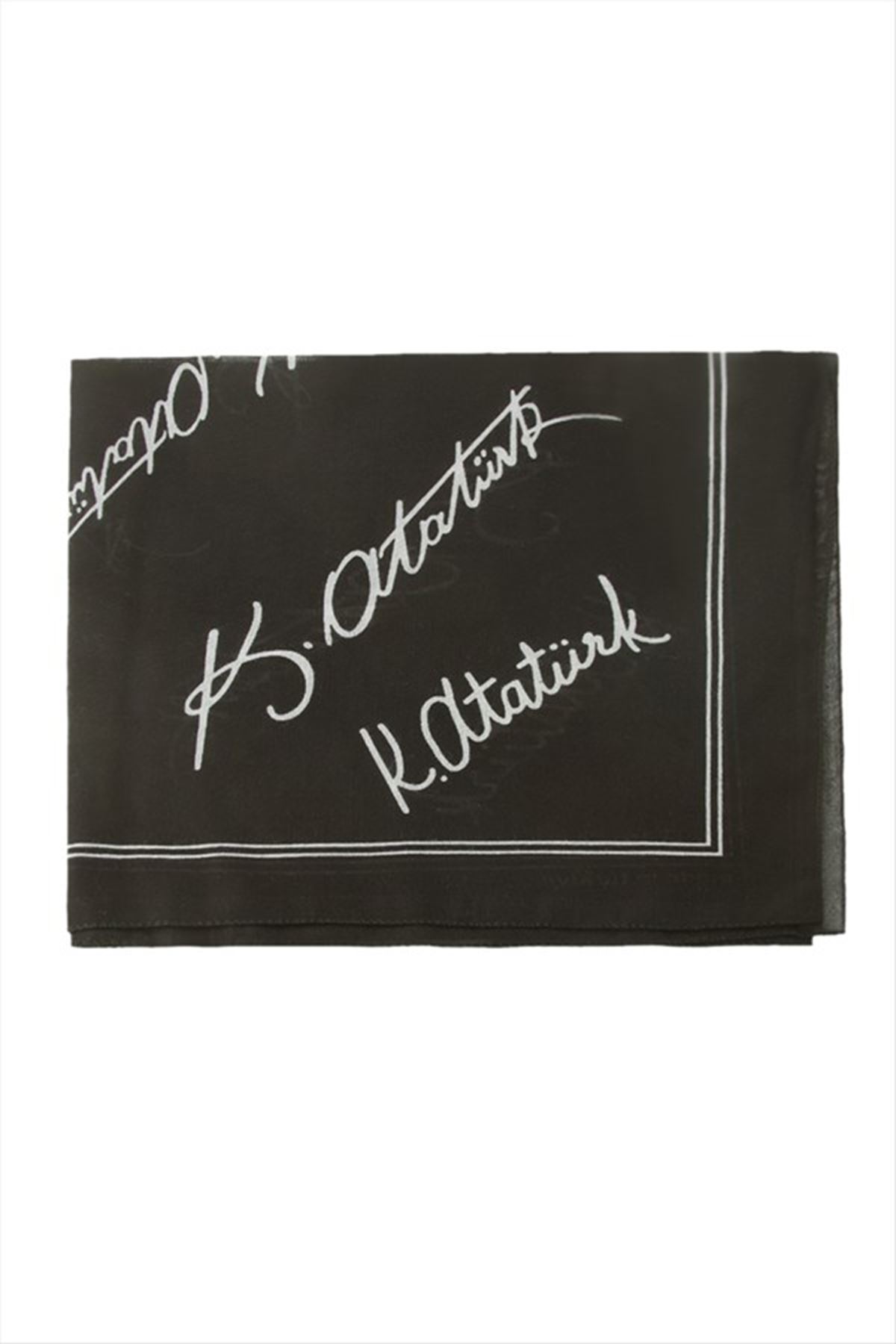 Atatürk İmzalı Desenli Bandana 50*50 - Siyah