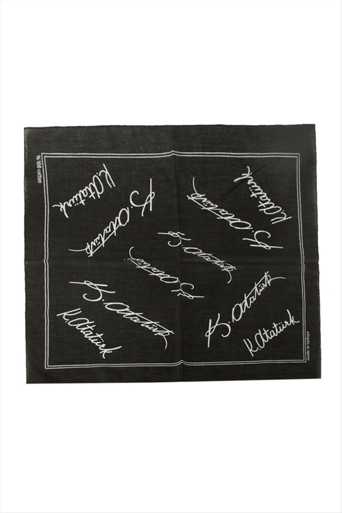 Atatürk İmzalı Desenli Bandana 50*50 - Siyah