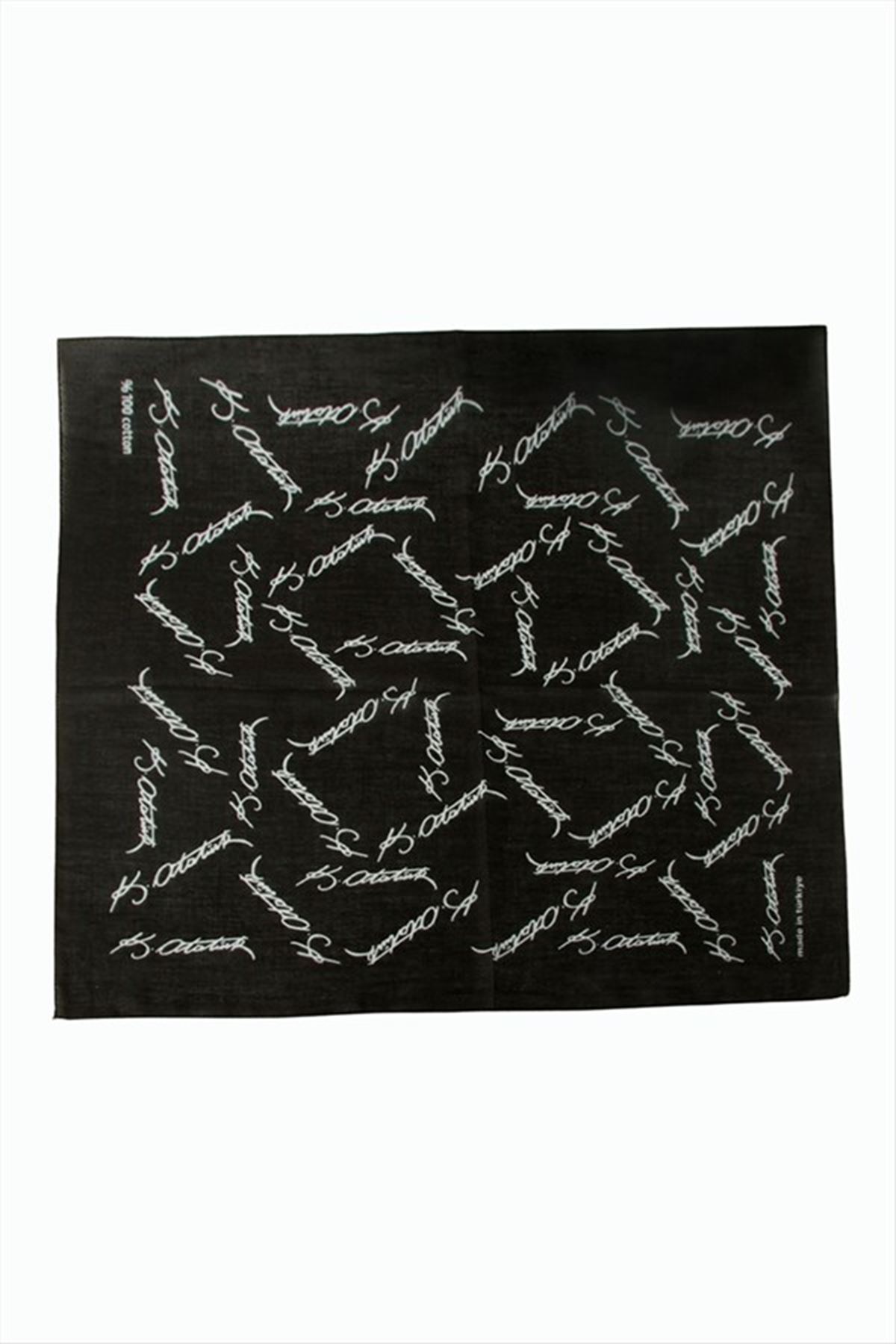 Atatürk İmzalı Desenli Bandana 50*50 - Siyah