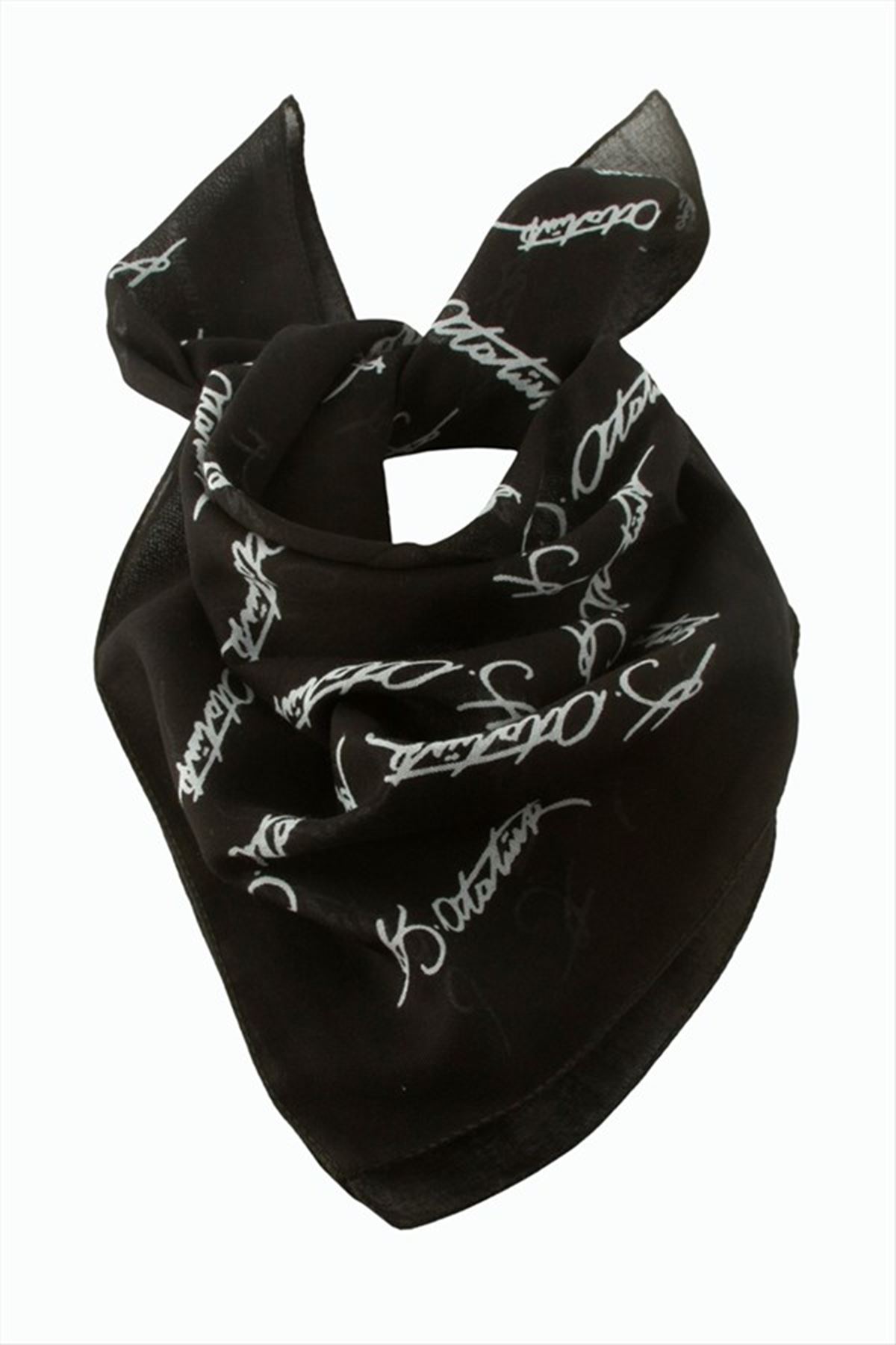 Atatürk İmzalı Desenli Bandana 50*50 - Siyah
