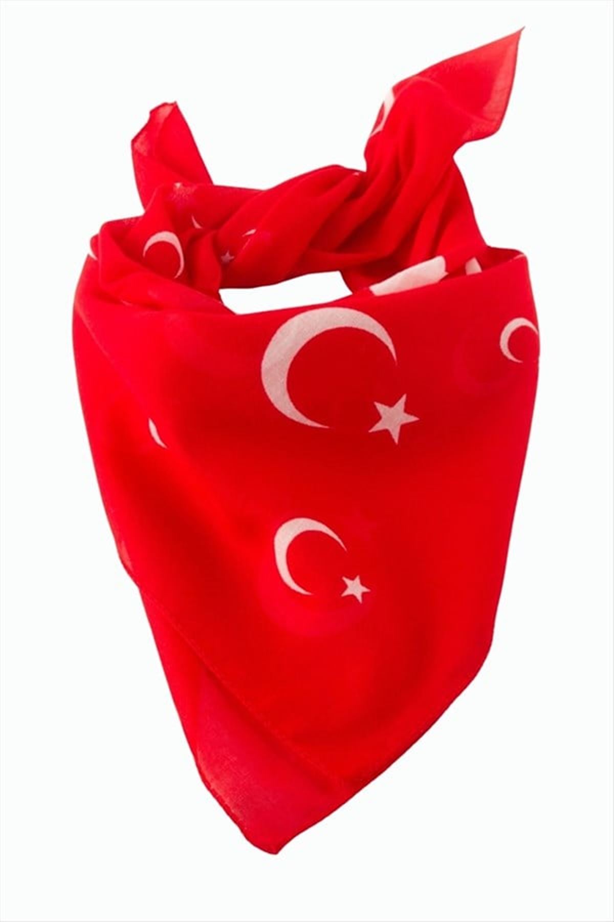 Ay Yıldız Desenli Bandana 50*50 - Kırmızı