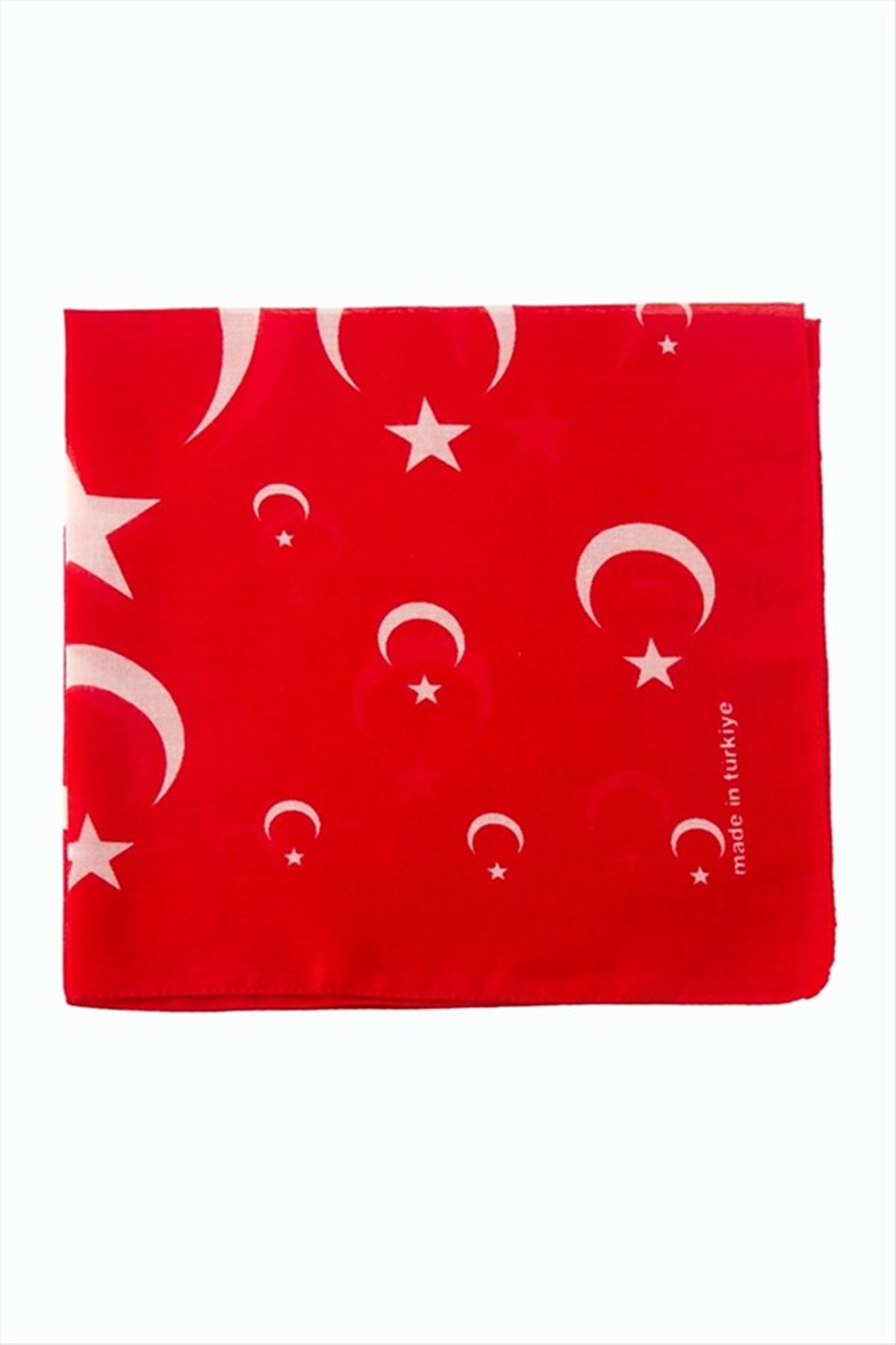 Ay Yıldız Desenli Bandana 50*50 - Kırmızı