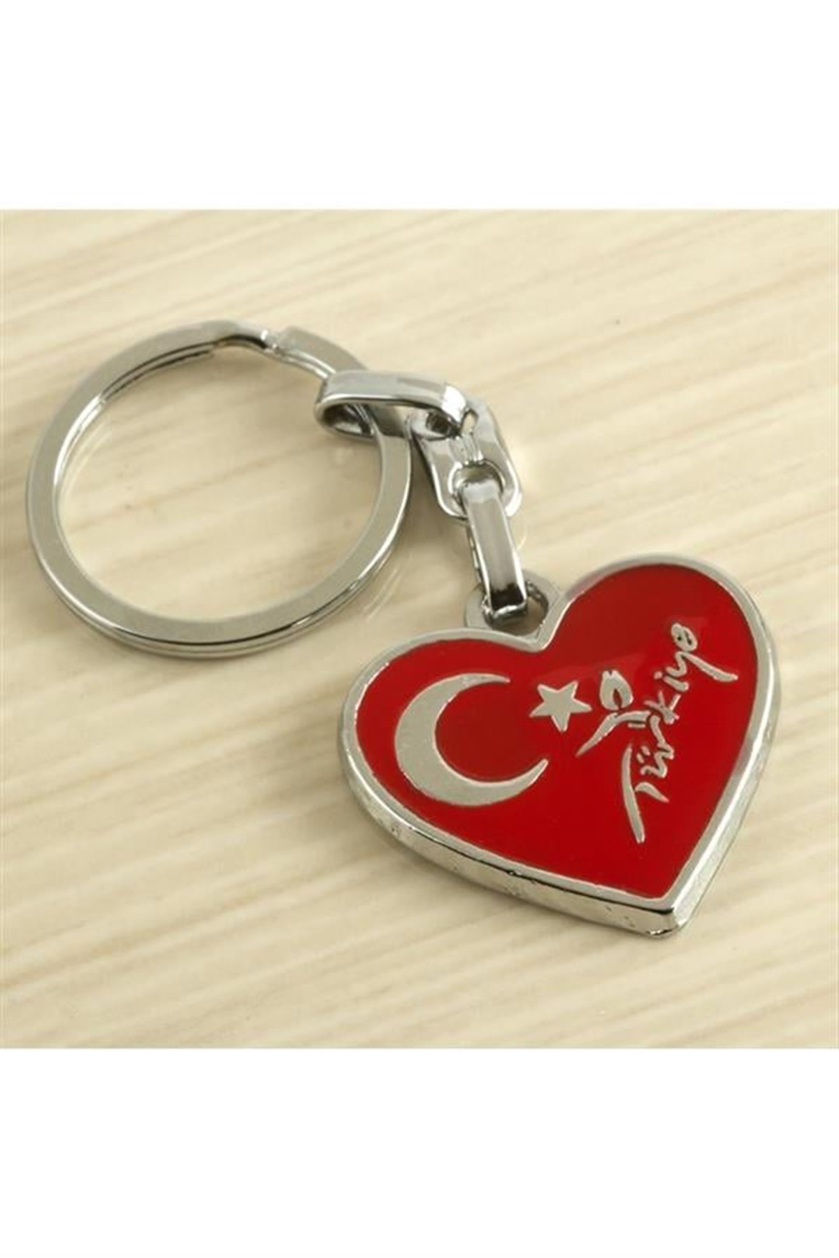 Kalp Ay Yıldız Metal Anahtarlık - Kırmızı