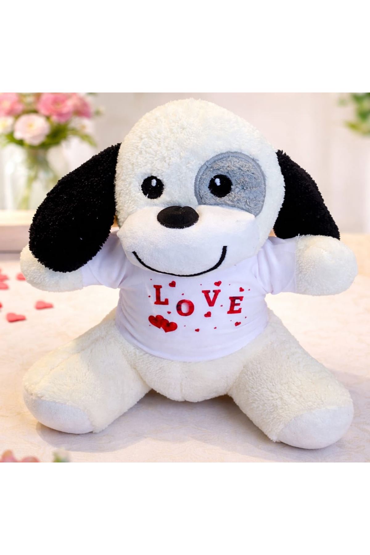 Love Tişörtlü Sevimli Benekli Peluş Köpek