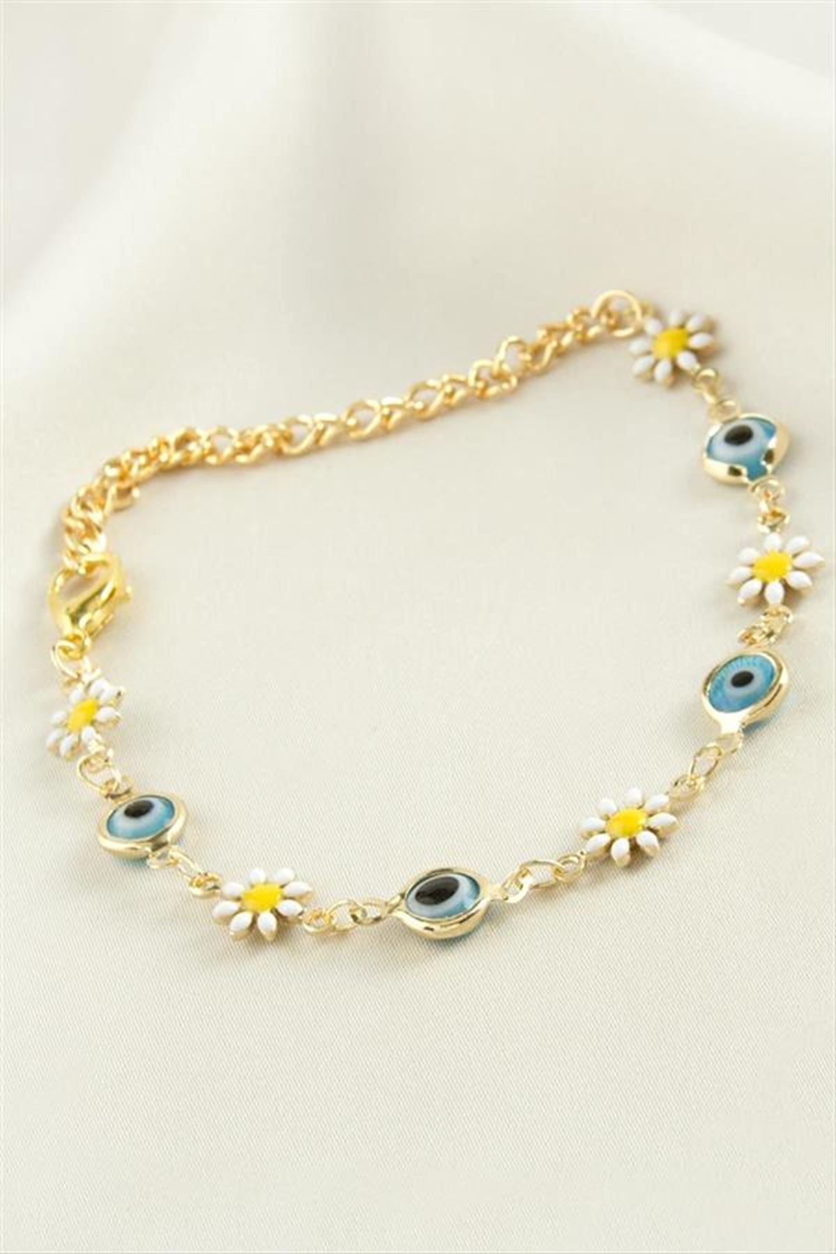 Papatya Nazar Boncuk Mineli Bileklik - Açık Mavi