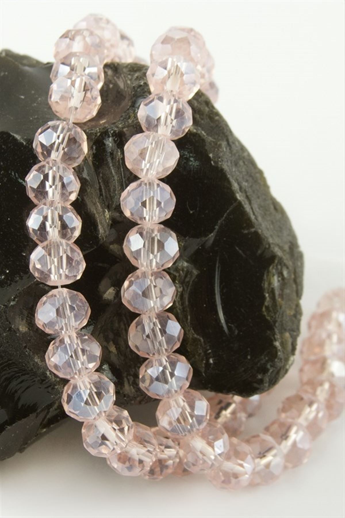 Renkli Kristal Dizi Taş 8 mm - Açık Pembe