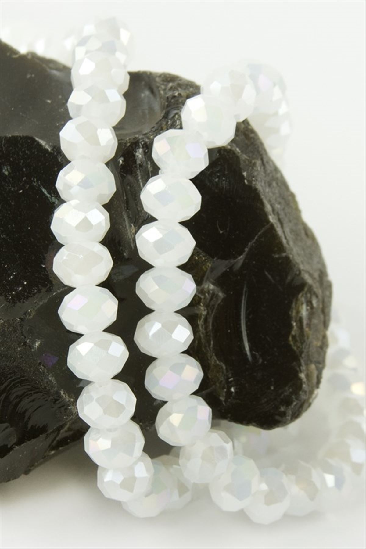 Renkli Kristal Dizi Taş 8 mm - Beyaz