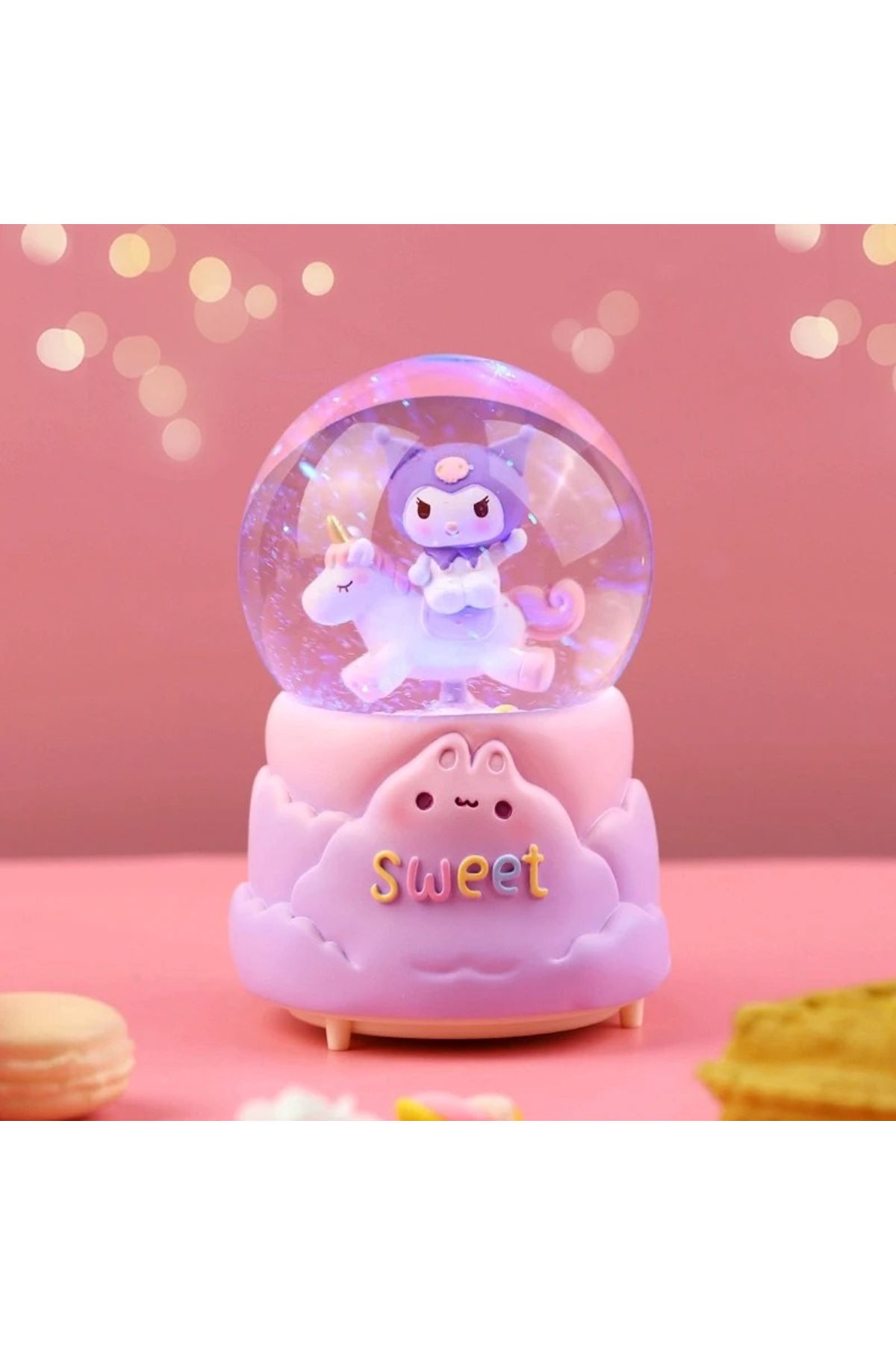 Kuromi İçi Dönmeli Püskürtmeli Işıklı Müzikli Kar Küresi Büyük Boy - Model 1