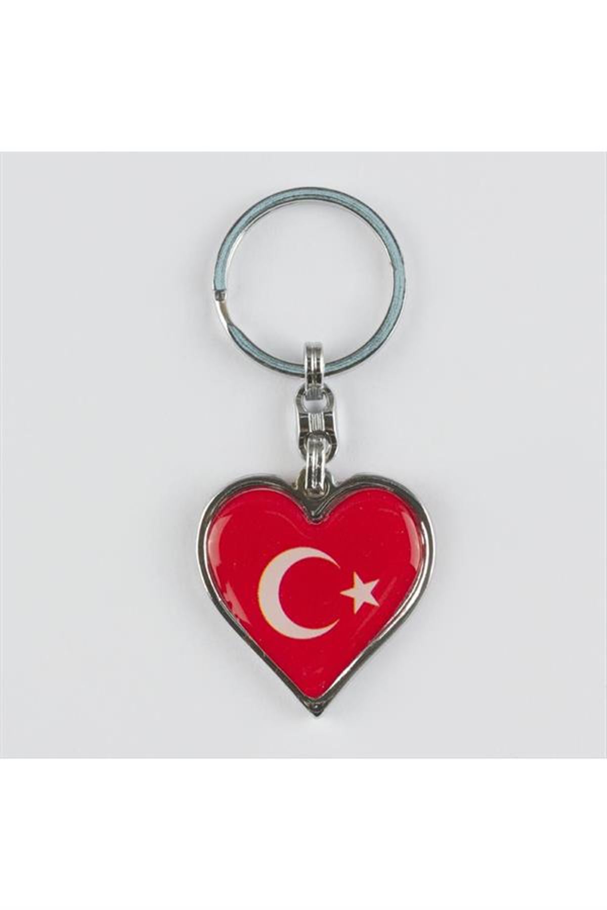 Ay Yıldız Kalp Figürlü Metal Anahtarlık - Kırmızı
