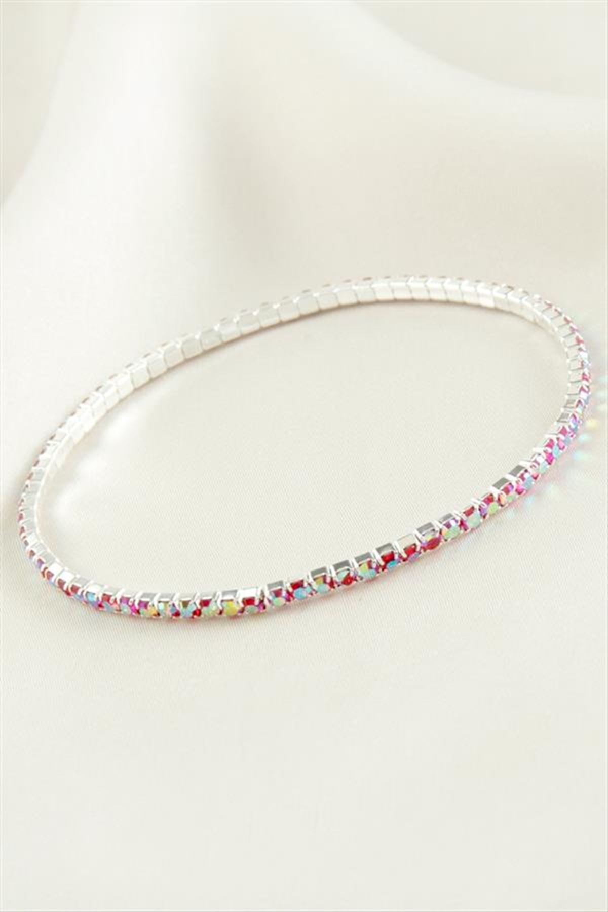 2 mm Minik Şerit Taşlı Suyolu Bileklik - Pembe