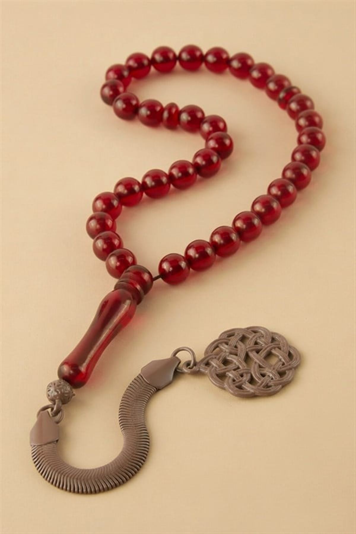 8 mm Orjinal Sıkma Kehribar Tesbih - Bordo