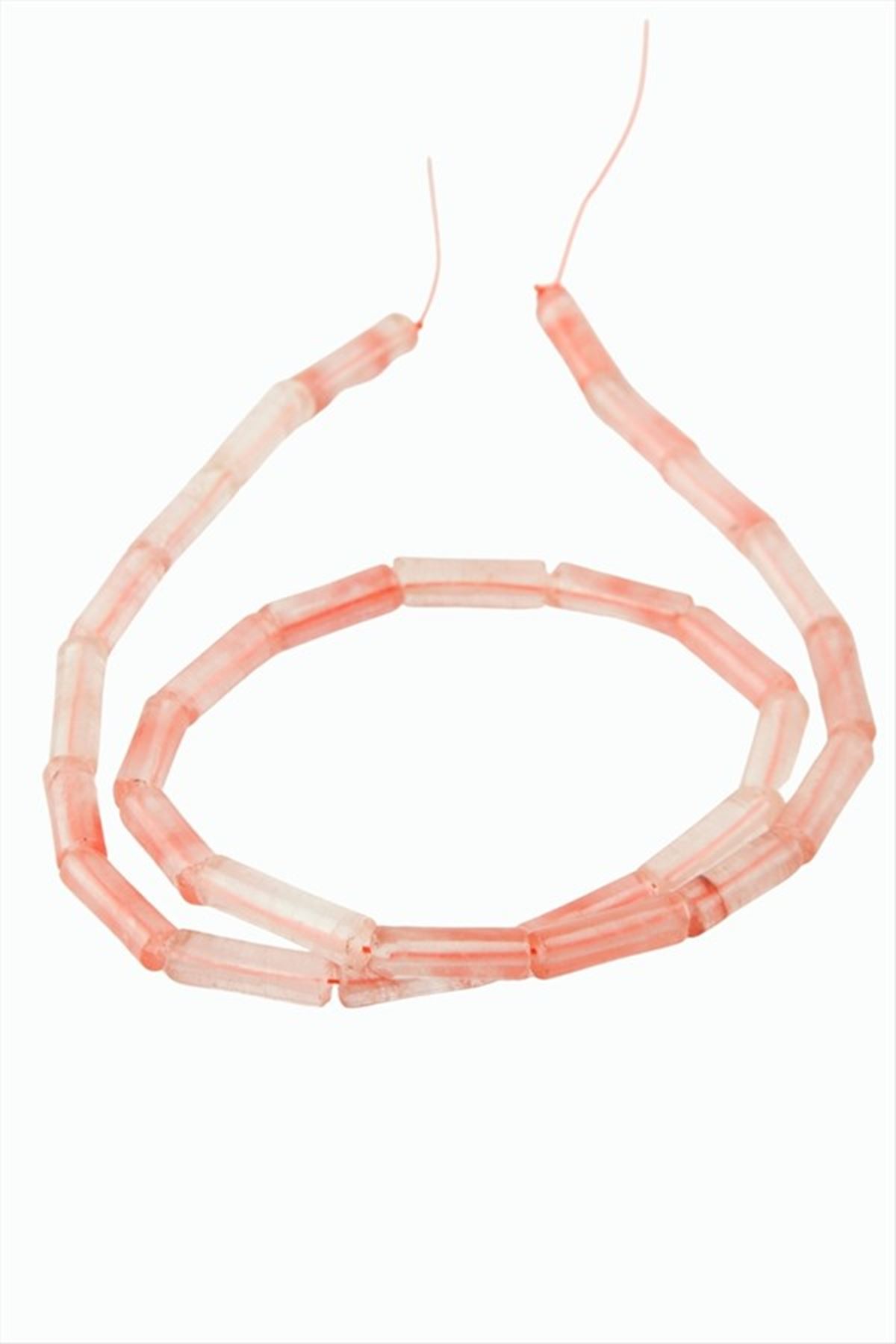 1,4 cm Boru Çilek Kuvars Taşı - Açık Pembe