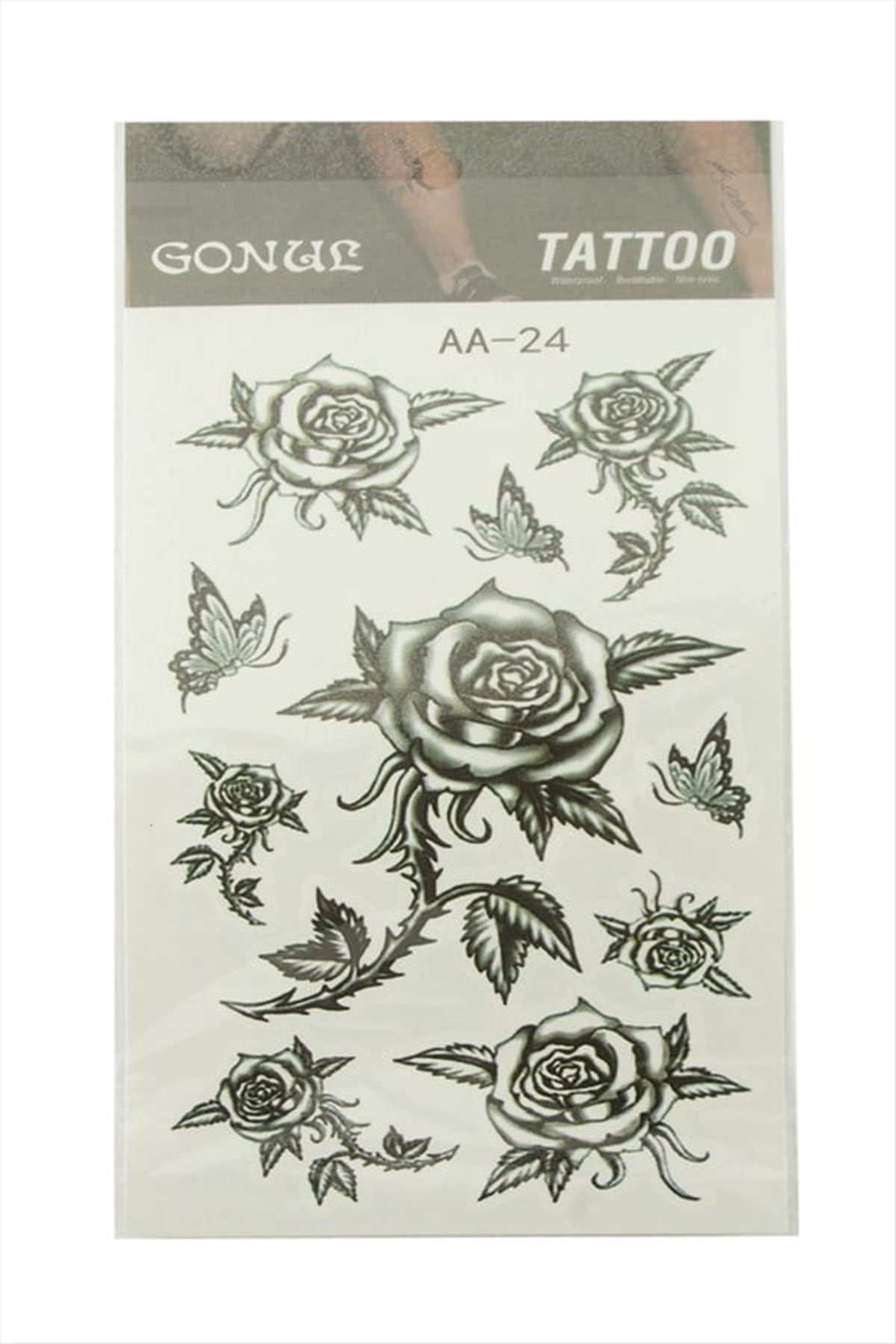 Gül Tattoo Dövme Sticker - Siyah