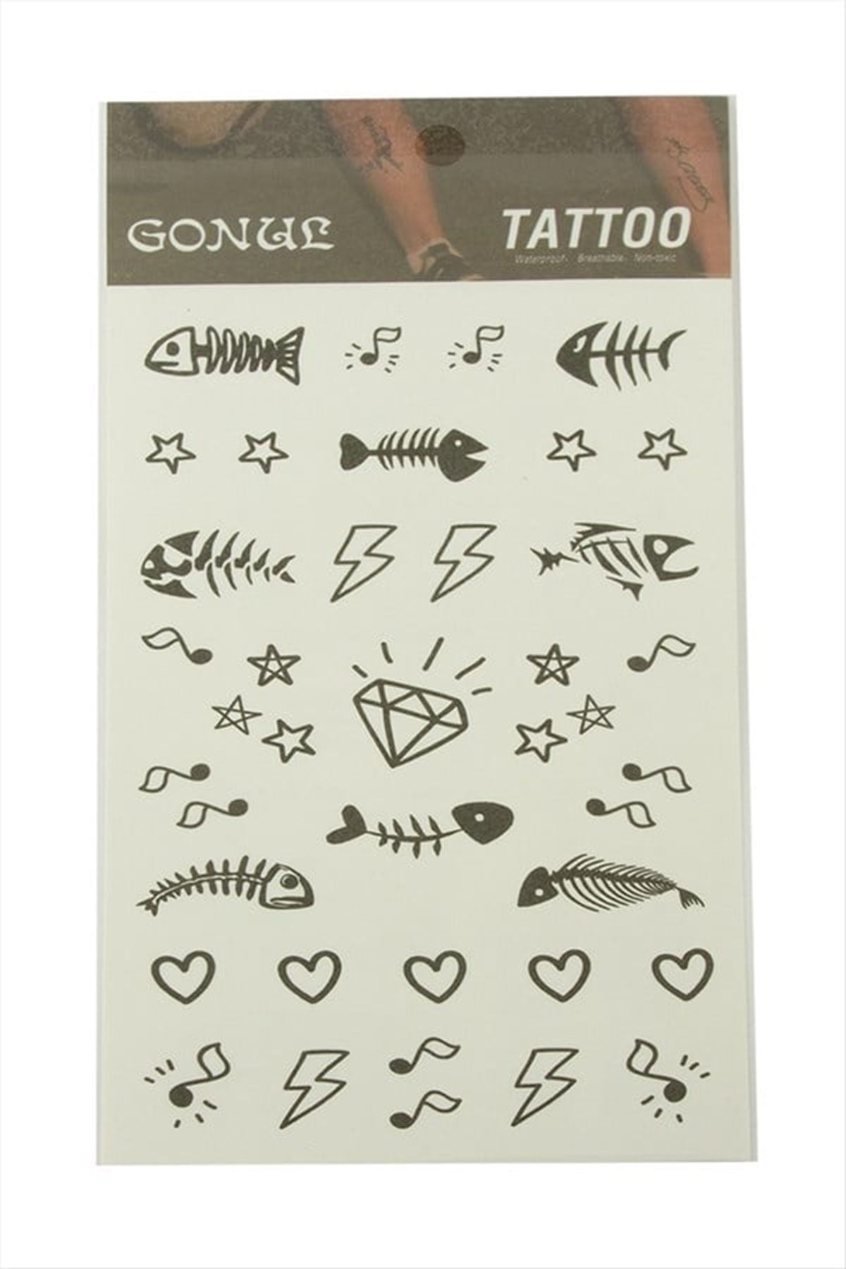 Kalp Balık Tattoo Dövme Sticker - Beyaz