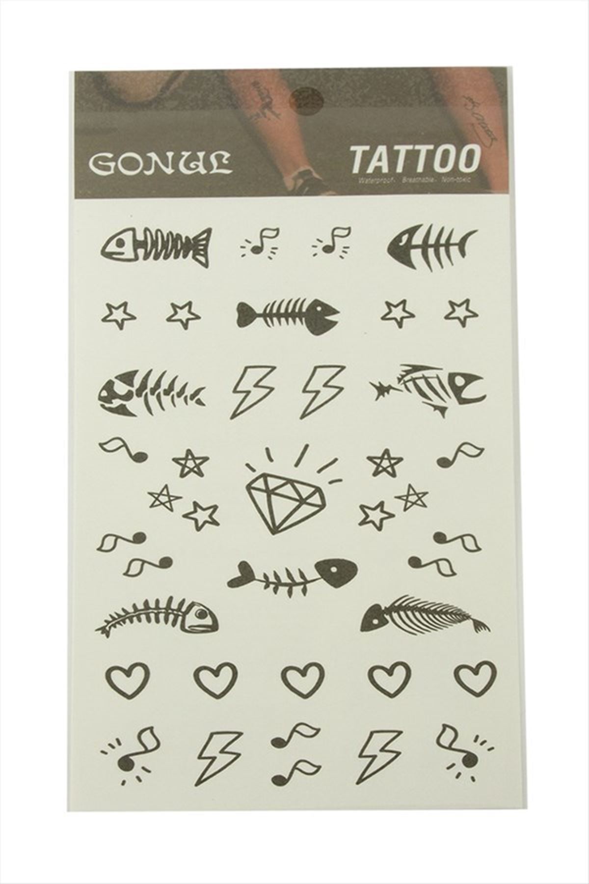 Kalp Balık Tattoo Dövme Sticker - Beyaz