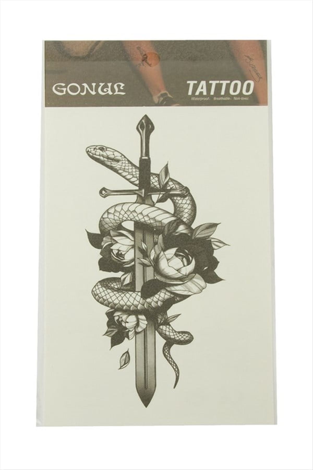 Yılan Kılıç Tattoo Dövme Sticker - Siyah