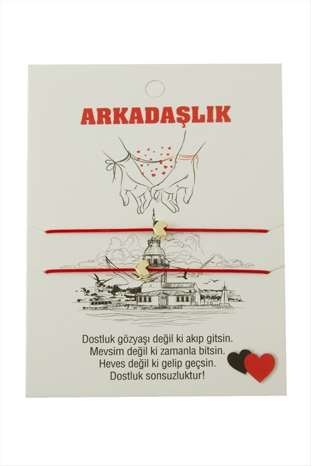 Kalp Arkadaşlık İp Bileklik 2 Adet - Kırmızı
