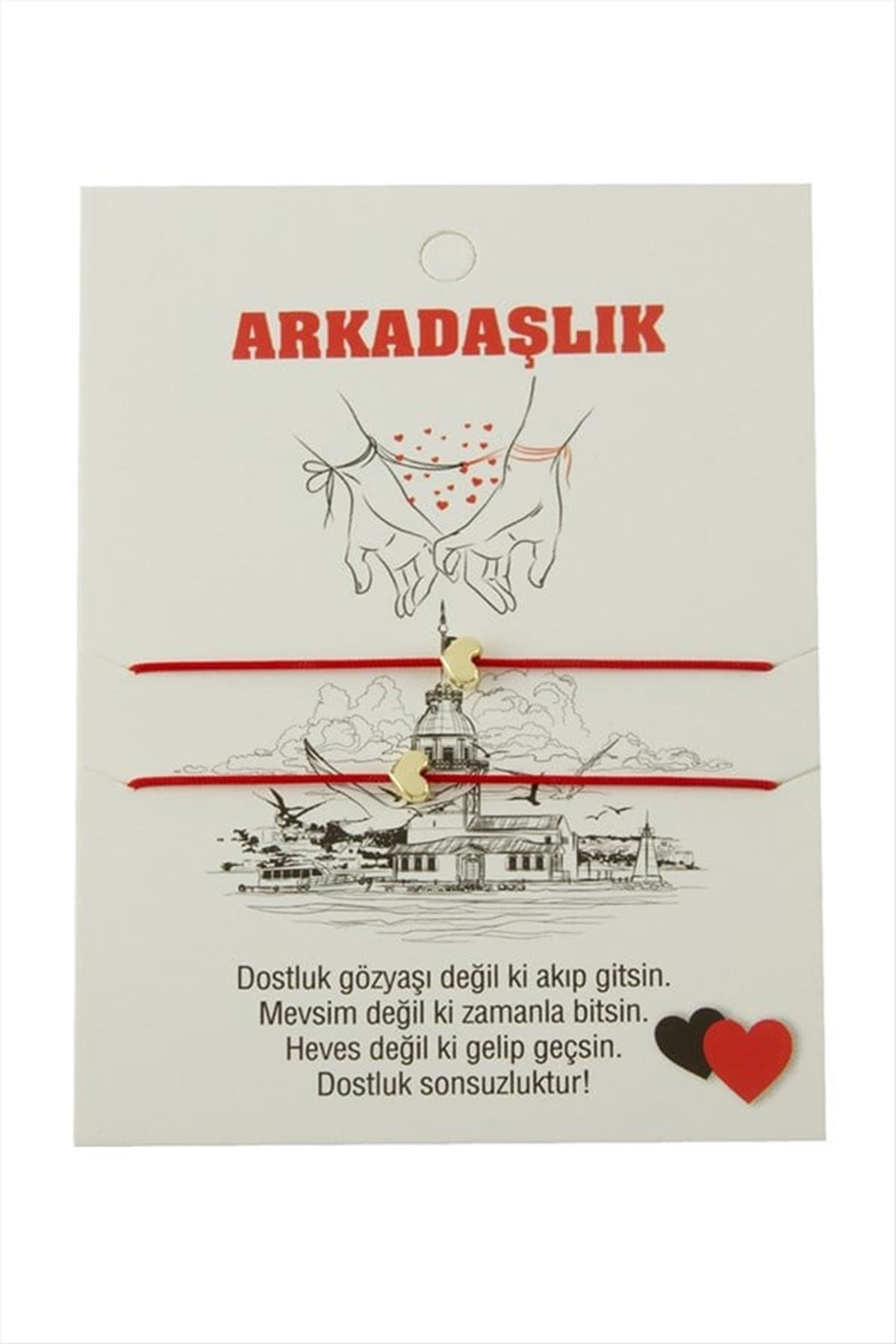 Kalp Arkadaşlık İp Bileklik 2 Adet - Kırmızı